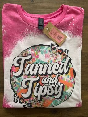 Tanned & Tipsy Bleached Graphic Tee Gildan Softstyle 2XL NWT
